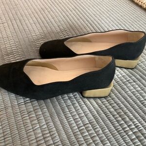Sargasso and Gray black suede with decorative gold block heel